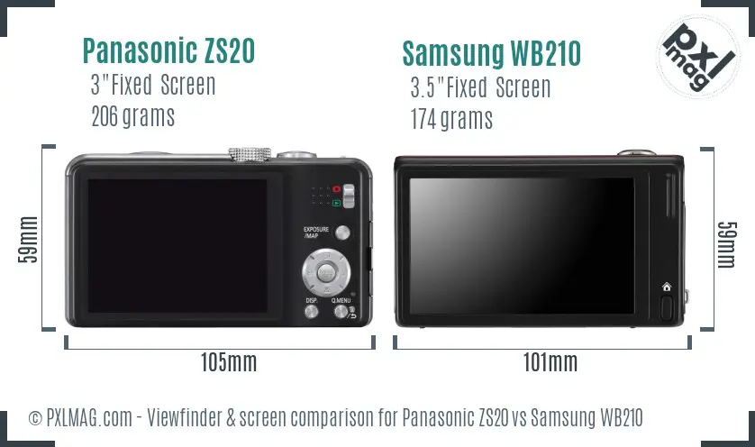 Panasonic ZS20 vs Samsung WB210 Screen and Viewfinder comparison