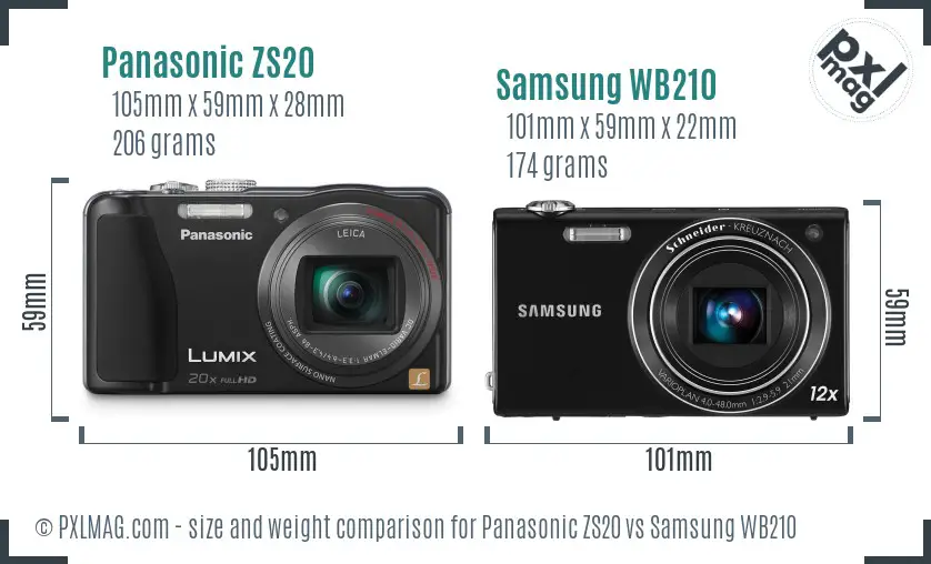 Panasonic ZS20 vs Samsung WB210 size comparison