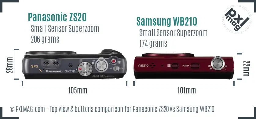 Panasonic ZS20 vs Samsung WB210 top view buttons comparison