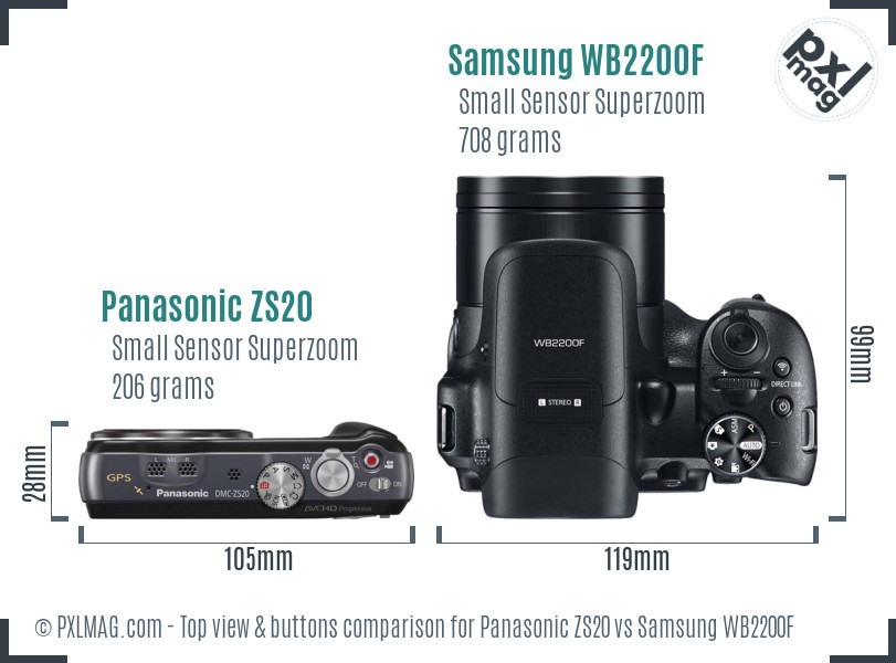 Panasonic ZS20 vs Samsung WB2200F top view buttons comparison