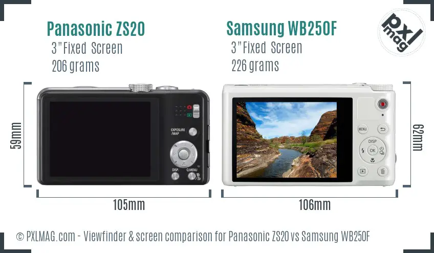 Panasonic ZS20 vs Samsung WB250F Screen and Viewfinder comparison Panasonic ZS20 vs Samsung WB250F Screen and Viewfinder comparison