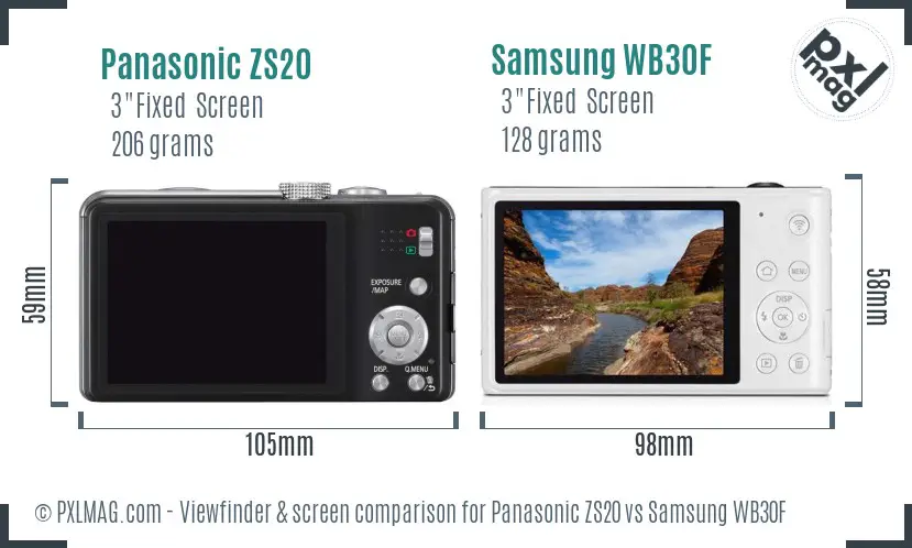 Panasonic ZS20 vs Samsung WB30F Screen and Viewfinder comparison