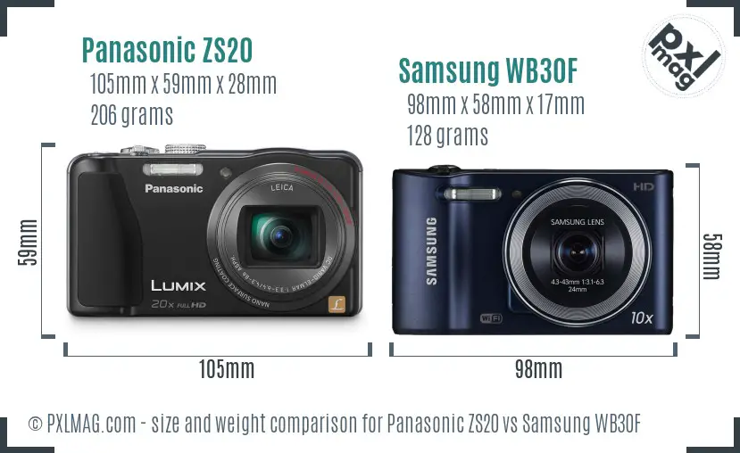 Panasonic ZS20 vs Samsung WB30F size comparison Panasonic ZS20 vs Samsung WB30F size comparison