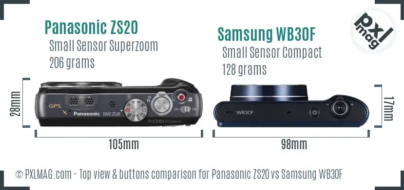 Panasonic ZS20 vs Samsung WB30F top view buttons comparison
