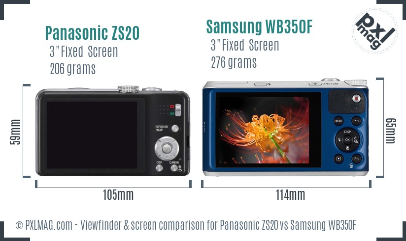 Panasonic ZS20 vs Samsung WB350F Screen and Viewfinder comparison