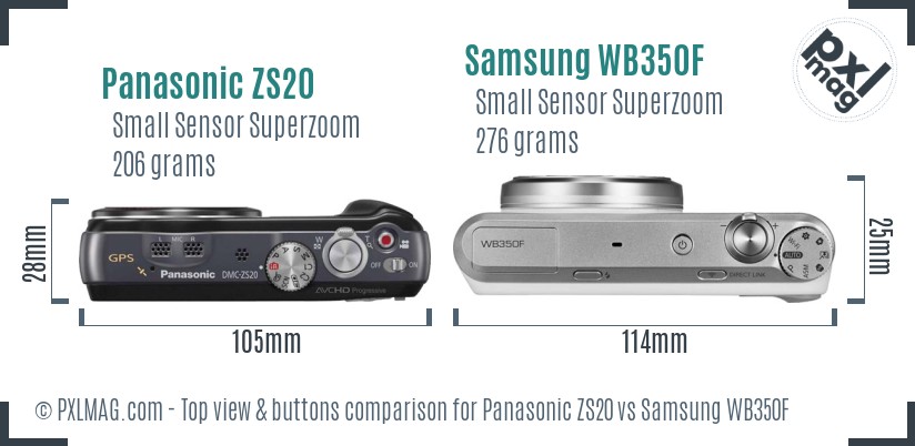 Panasonic ZS20 vs Samsung WB350F top view buttons comparison
