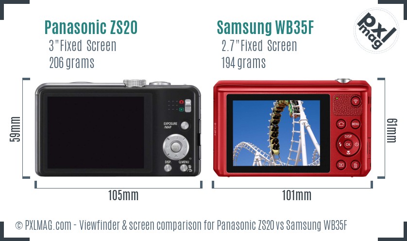 Panasonic ZS20 vs Samsung WB35F Screen and Viewfinder comparison