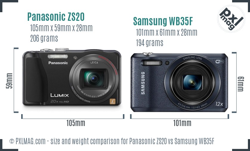 Panasonic ZS20 vs Samsung WB35F size comparison Panasonic ZS20 vs Samsung WB35F size comparison