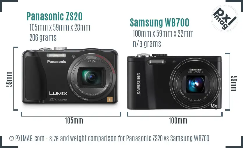 Panasonic ZS20 vs Samsung WB700 size comparison Panasonic ZS20 vs Samsung WB700 size comparison