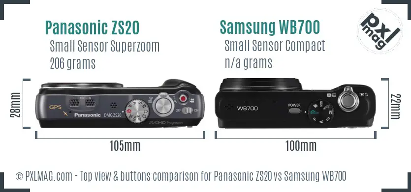 Panasonic ZS20 vs Samsung WB700 top view buttons comparison Panasonic ZS20 vs Samsung WB700 top view buttons comparison