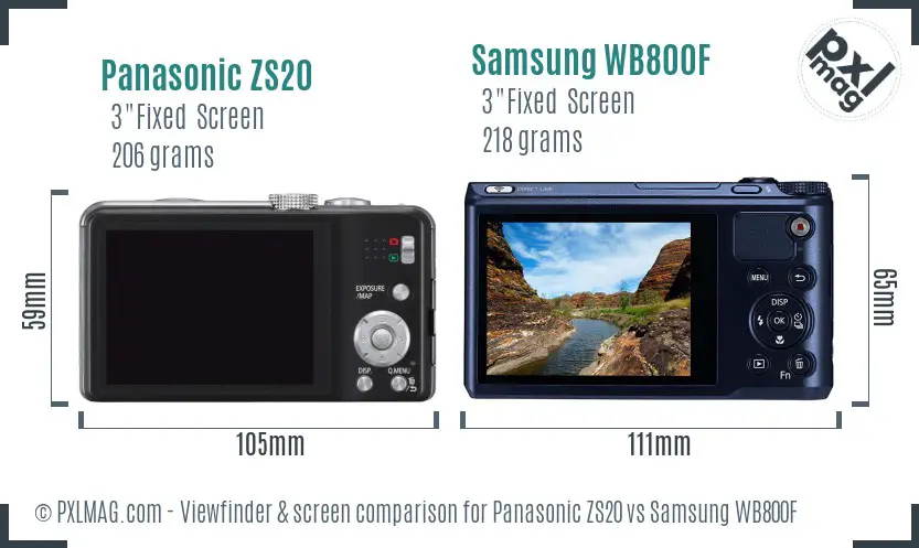 Panasonic ZS20 vs Samsung WB800F Screen and Viewfinder comparison