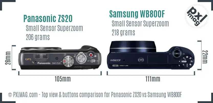 Panasonic ZS20 vs Samsung WB800F top view buttons comparison