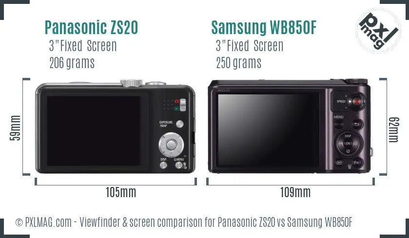Panasonic ZS20 vs Samsung WB850F Screen and Viewfinder comparison