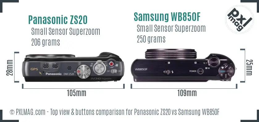Panasonic ZS20 vs Samsung WB850F top view buttons comparison