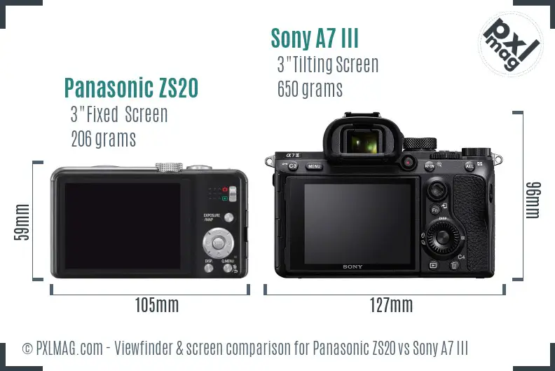 Panasonic ZS20 vs Sony A7 III Screen and Viewfinder comparison