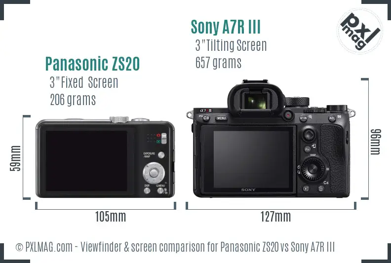 Panasonic ZS20 vs Sony A7R III Screen and Viewfinder comparison