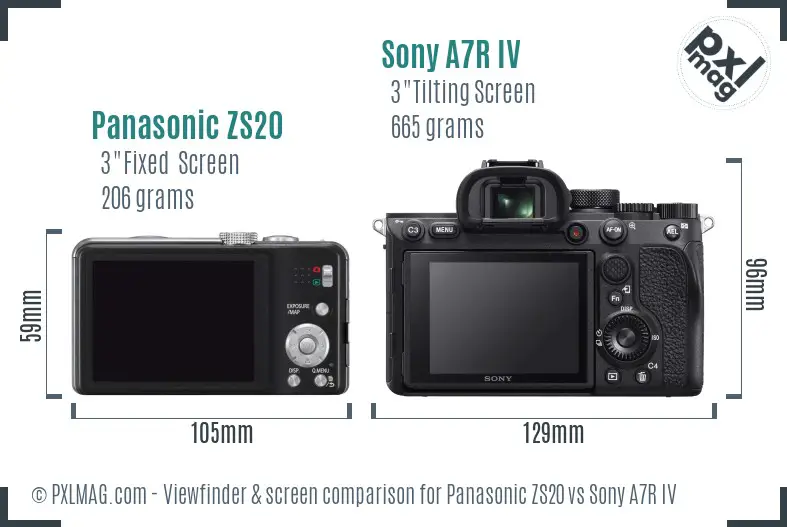 Panasonic ZS20 vs Sony A7R IV Screen and Viewfinder comparison