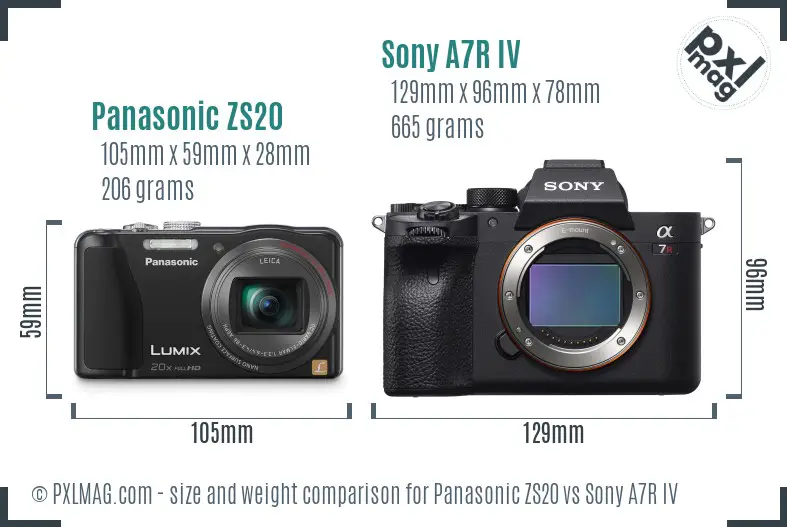 Panasonic ZS20 vs Sony A7R IV size comparison