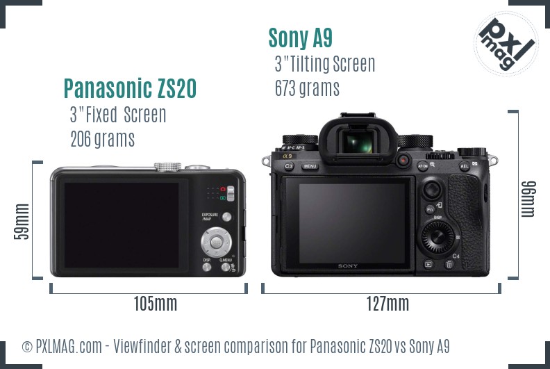 Panasonic ZS20 vs Sony A9 Screen and Viewfinder comparison