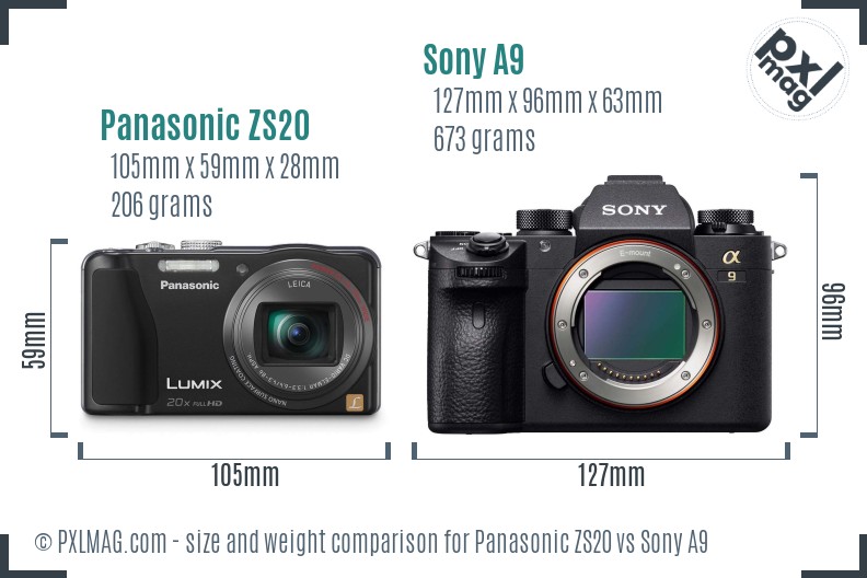 Panasonic ZS20 vs Sony A9 size comparison Panasonic ZS20 vs Sony A9 size comparison