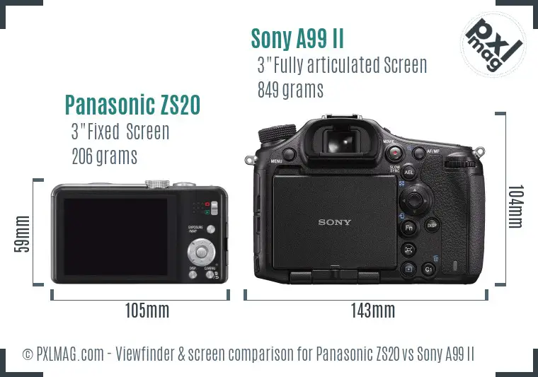 Panasonic ZS20 vs Sony A99 II Screen and Viewfinder comparison