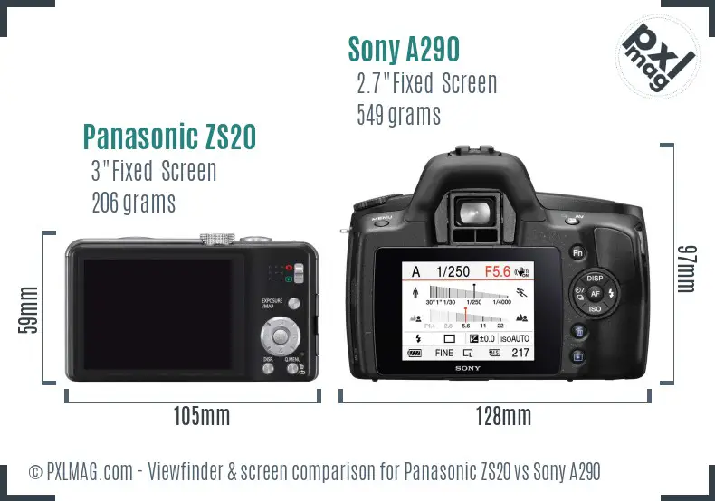 Panasonic ZS20 vs Sony A290 Screen and Viewfinder comparison Panasonic ZS20 vs Sony A290 Screen and Viewfinder comparison