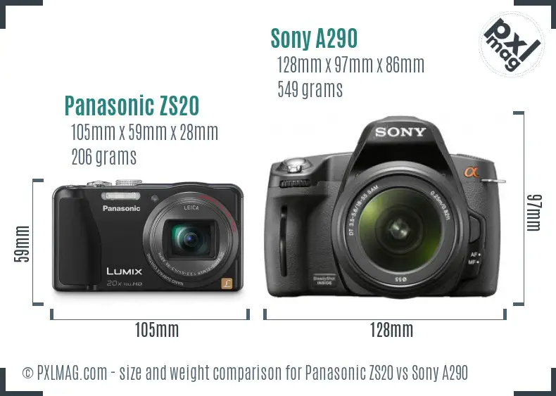 Panasonic ZS20 vs Sony A290 size comparison Panasonic ZS20 vs Sony A290 size comparison