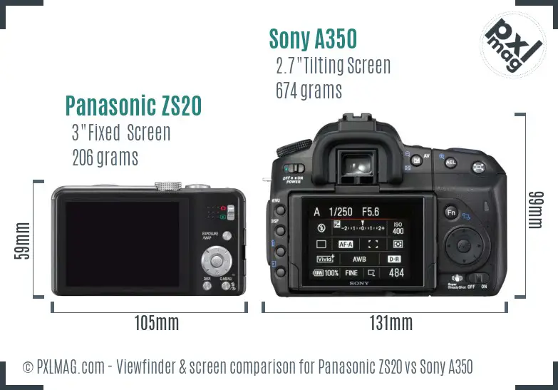 Panasonic ZS20 vs Sony A350 Screen and Viewfinder comparison