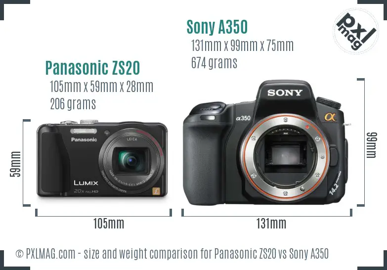 Panasonic ZS20 vs Sony A350 size comparison Panasonic ZS20 vs Sony A350 size comparison