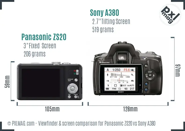 Panasonic ZS20 vs Sony A380 Screen and Viewfinder comparison Panasonic ZS20 vs Sony A380 Screen and Viewfinder comparison
