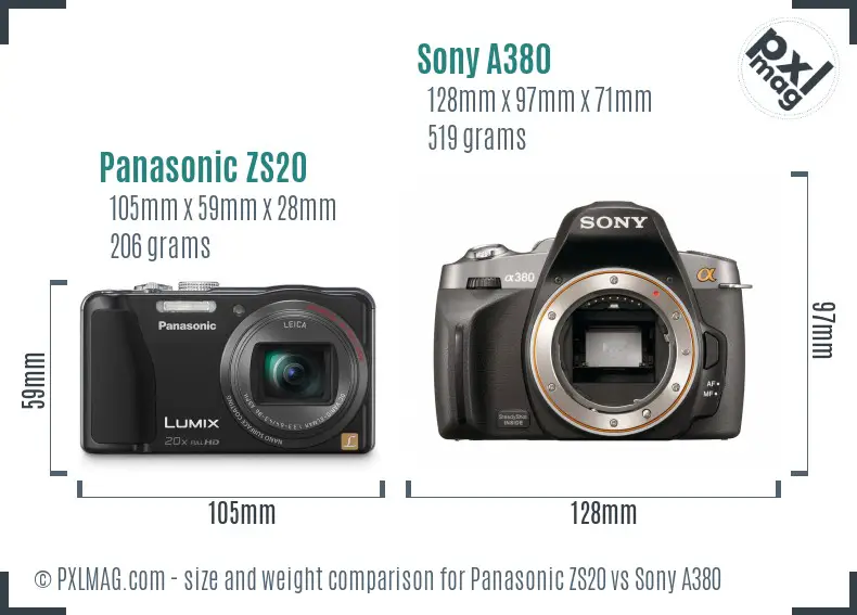Panasonic ZS20 vs Sony A380 size comparison Panasonic ZS20 vs Sony A380 size comparison