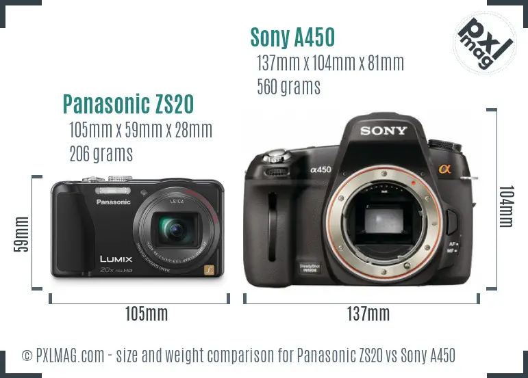 Panasonic ZS20 vs Sony A450 size comparison