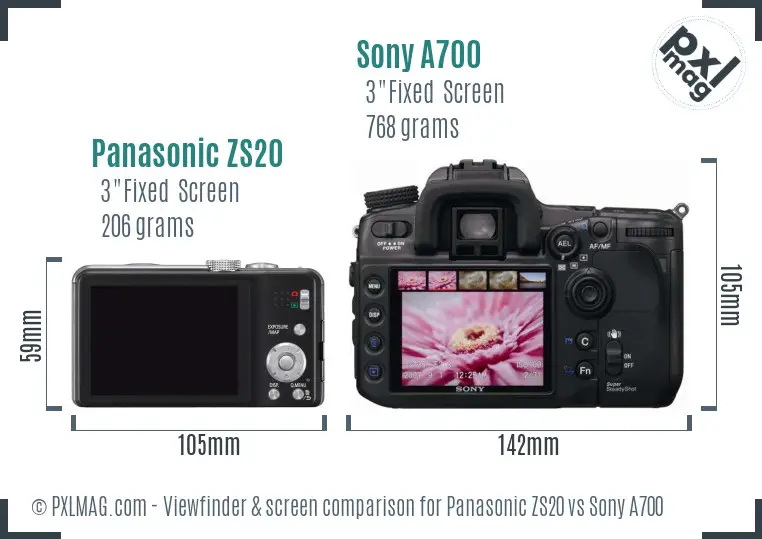 Panasonic ZS20 vs Sony A700 Screen and Viewfinder comparison