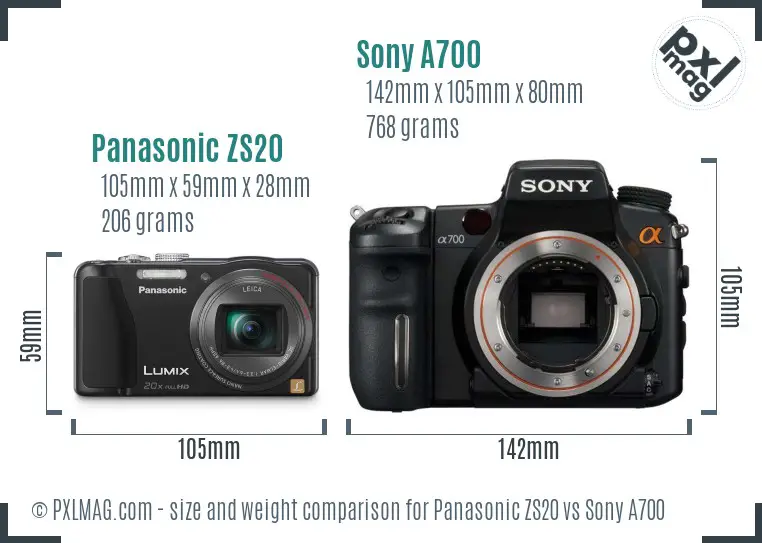Panasonic ZS20 vs Sony A700 size comparison