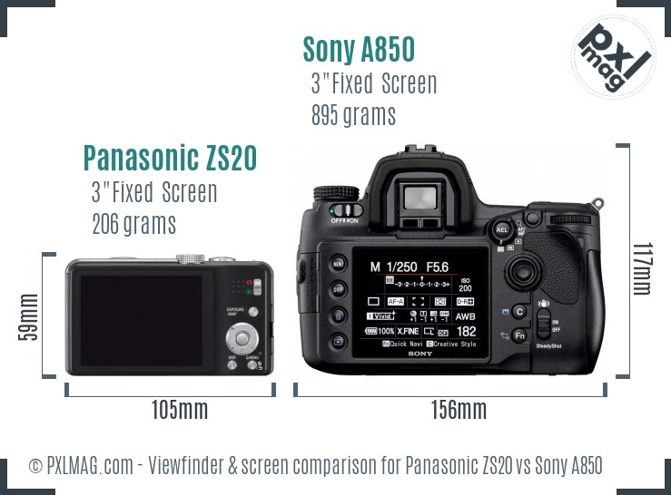 Panasonic ZS20 vs Sony A850 Screen and Viewfinder comparison