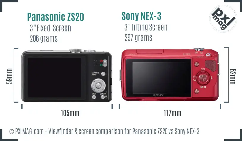 Panasonic ZS20 vs Sony NEX-3 Screen and Viewfinder comparison Panasonic ZS20 vs Sony NEX-3 Screen and Viewfinder comparison