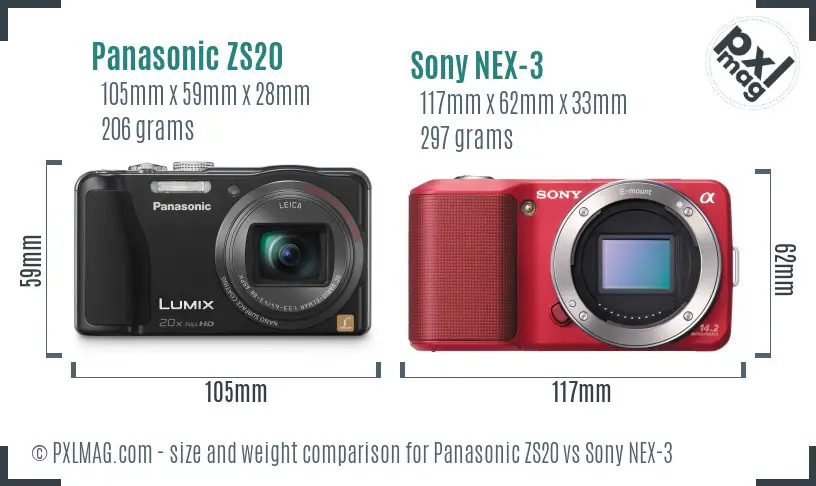 Panasonic ZS20 vs Sony NEX-3 size comparison Panasonic ZS20 vs Sony NEX-3 size comparison