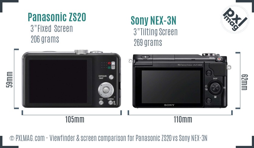 Panasonic ZS20 vs Sony NEX-3N Screen and Viewfinder comparison