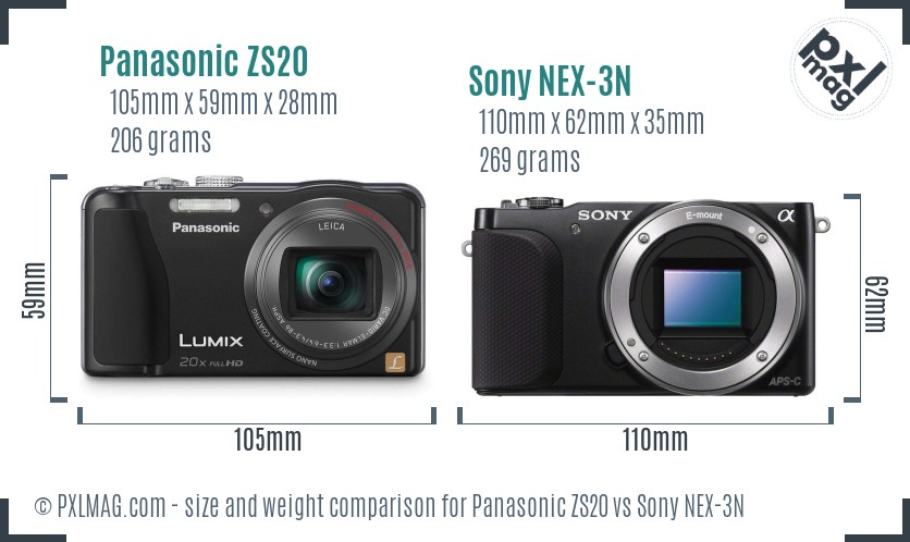 Panasonic ZS20 vs Sony NEX-3N size comparison