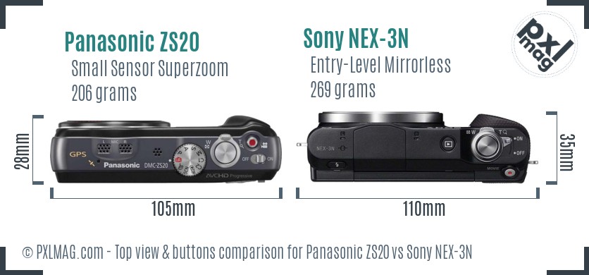 Panasonic ZS20 vs Sony NEX-3N top view buttons comparison