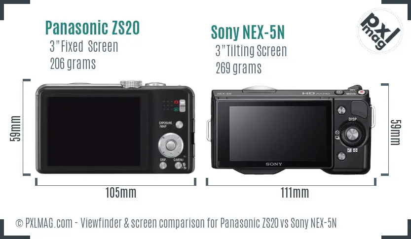 Panasonic ZS20 vs Sony NEX-5N Screen and Viewfinder comparison