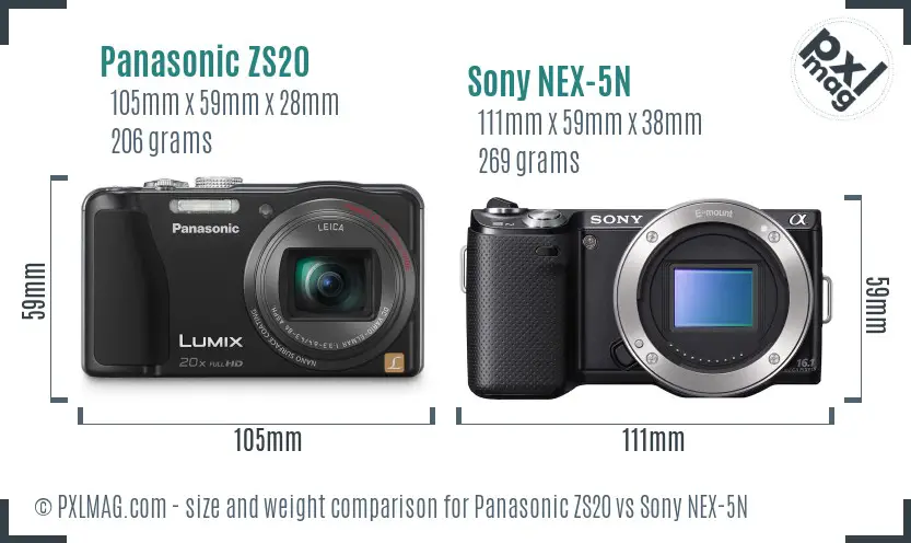 Panasonic ZS20 vs Sony NEX-5N size comparison Panasonic ZS20 vs Sony NEX-5N size comparison