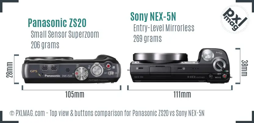 Panasonic ZS20 vs Sony NEX-5N top view buttons comparison