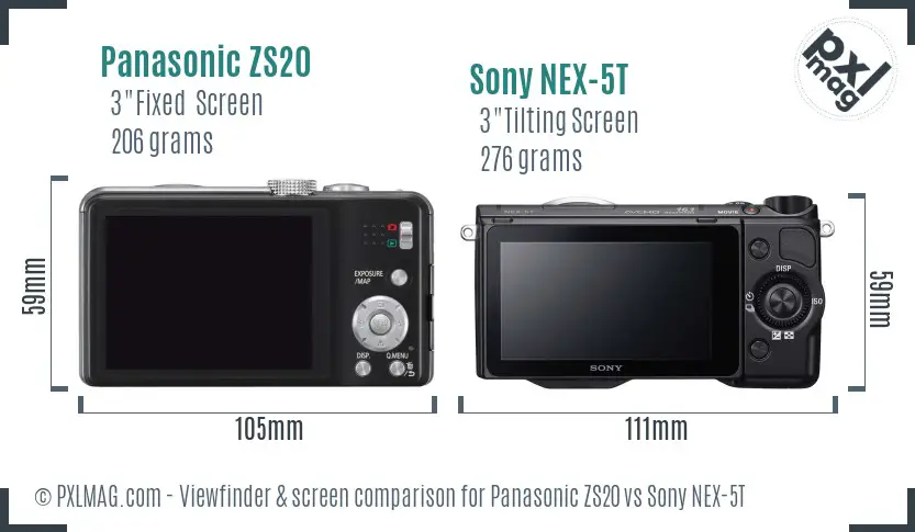 Panasonic ZS20 vs Sony NEX-5T Screen and Viewfinder comparison