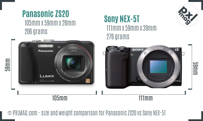 Panasonic ZS20 vs Sony NEX-5T size comparison