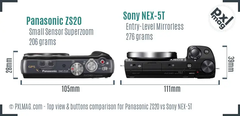Panasonic ZS20 vs Sony NEX-5T top view buttons comparison