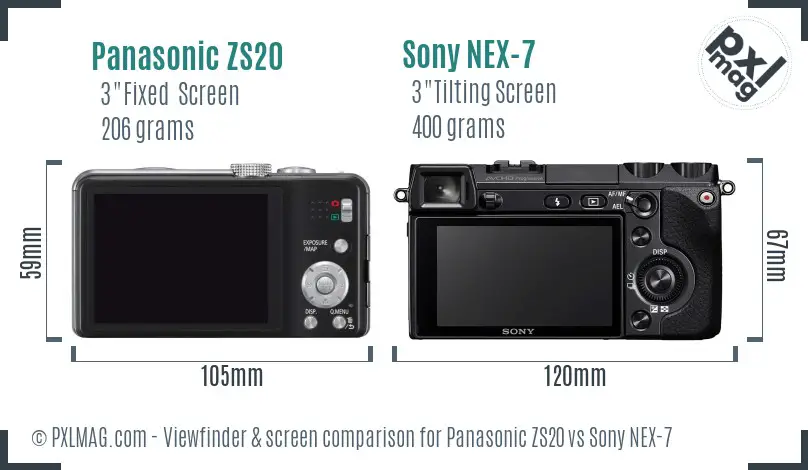 Panasonic ZS20 vs Sony NEX-7 Screen and Viewfinder comparison Panasonic ZS20 vs Sony NEX-7 Screen and Viewfinder comparison