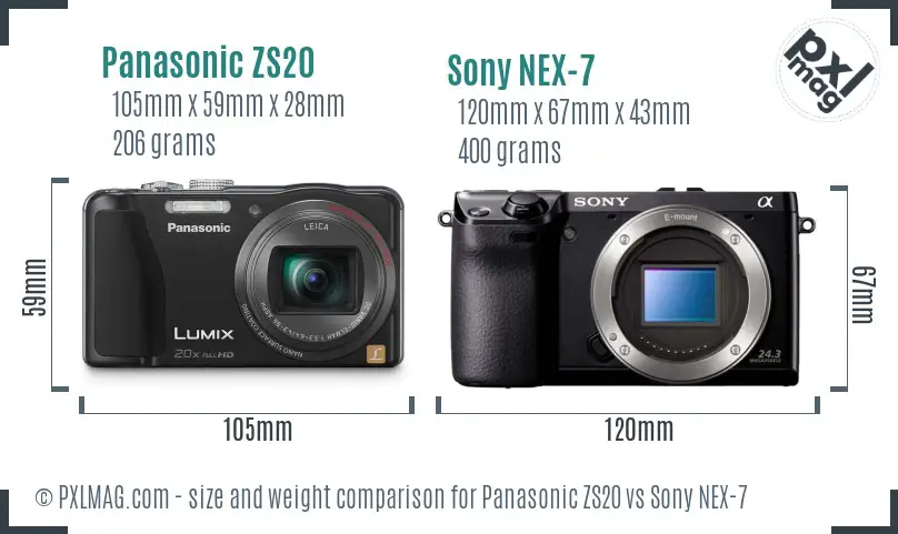 Panasonic ZS20 vs Sony NEX-7 size comparison Panasonic ZS20 vs Sony NEX-7 size comparison