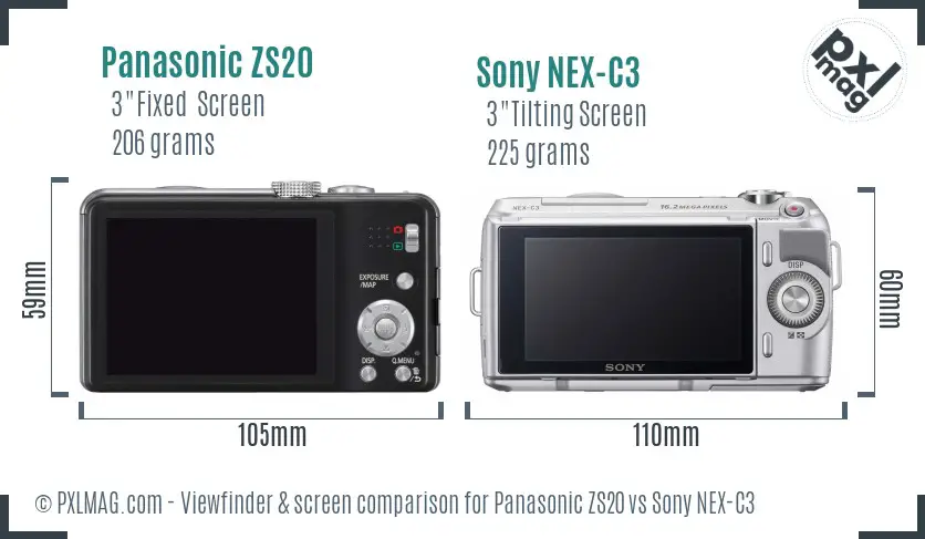 Panasonic ZS20 vs Sony NEX-C3 Screen and Viewfinder comparison