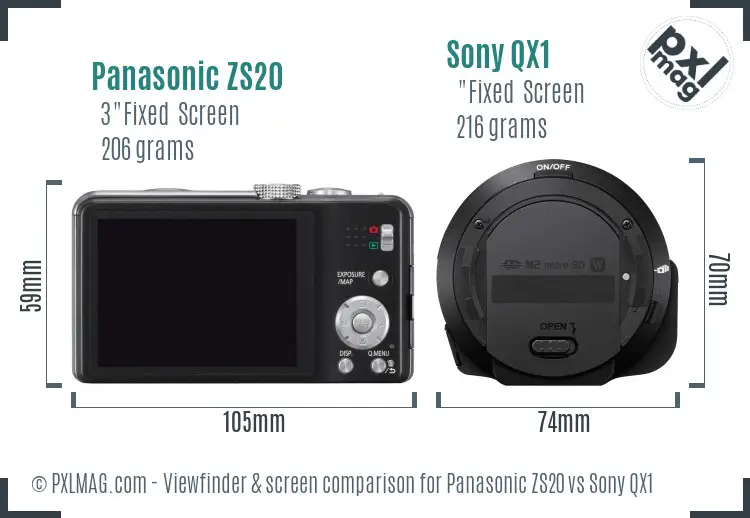 Panasonic ZS20 vs Sony QX1 Screen and Viewfinder comparison Panasonic ZS20 vs Sony QX1 Screen and Viewfinder comparison